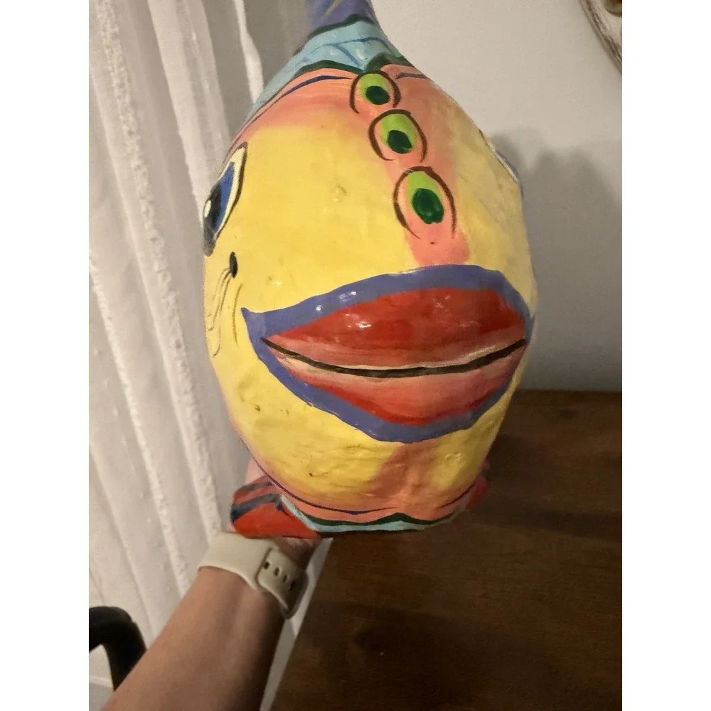 Vintage Style Hand Painted Paper Mache Tropical Fish Sculpture Coastal Decor